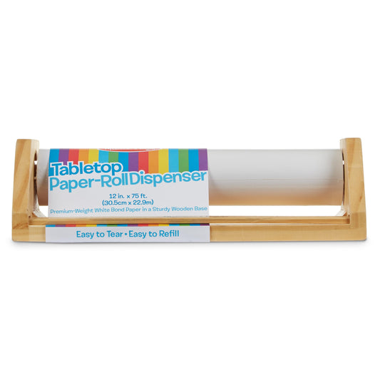 Melissa & Doug Wooden Tabletop Paper Roll Dispenser with 12” x 75-Foot White Bond Paper & Roller, Art Supplies for Drawing, Painting, Crafting & Origami, Arts & Crafts Supplies for Kids Ages 3+