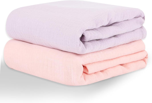 Skiennix Muslin Swaddle Blankets - Soft & Breathable 100% Cotton | 2 Pack, Large 40 x 40 Inches, Pink & Purple