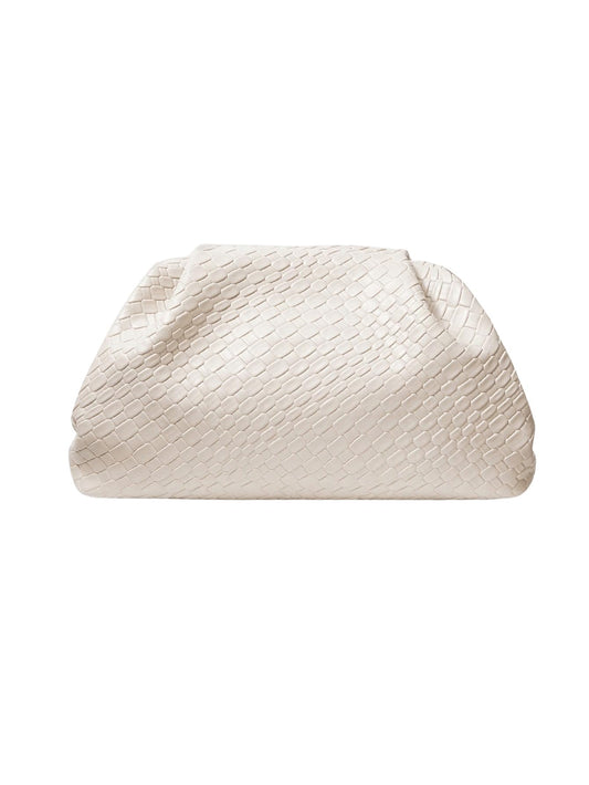 QWINEE Women's Woven Evening Bag Dumpling Clutch Purse No Strap Handbags Elegant Faux PU Leather Clutch Bag Apricot One-Size