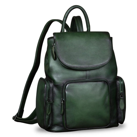 IVTG Genuine Leather Backpack for Women Shoulder Bag Vintage Designer Back Bag Fashion Rucksack Casual Daypack (Green)