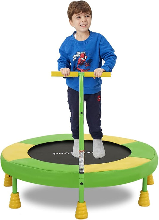 SkyBound 36 Inch Indoor Trampoline for Kids - Kids Trampoline Indoor with Handle - Toddler Trampoline with Upgraded 2.0mm Steel Pipe and Handlebar - Mini Indoor Trampoline for Kids Age 3 and Above