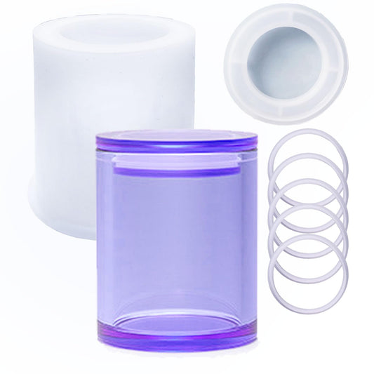 Cylinder 1 lid and 5 Rings Sealed Storage Box Silicone Resin Mold Vase Bottle Jar Shaped Epoxy Casting Molds for Candy Jewelry Ornaments Trinket Container Cup, 3D DIY Making Decor Art Crafts