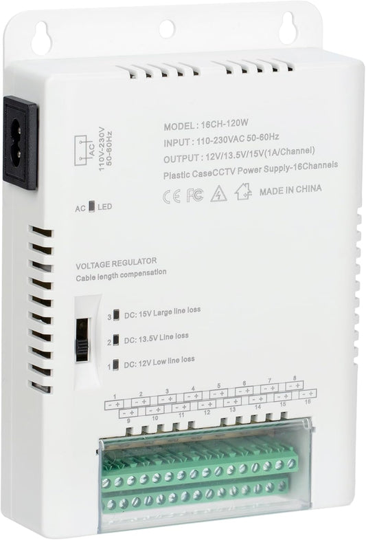 XENOCAM 16 90V-264VAC 12V-13.8-15VDC (HD16C120W) Channel CCTV Camera Power Supply Distribution Power Supply Input
