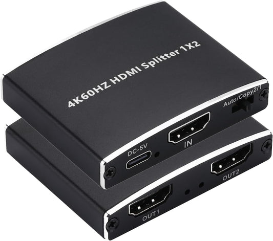 Wonlyus 2026 4K@60Hz 2.0b 1 2 4K 18Gbps HDCP2.2 3D Dolby PS5, Upgraded HDMI Splitter in Out, HDMI Splitter Duplicate