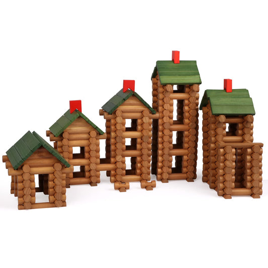 Wondertoys 530 Pcs Wooden Logs Set Ages 3+, Classic Building Log Toys for Kids, Creative Construction Engineering Educational Gifts
