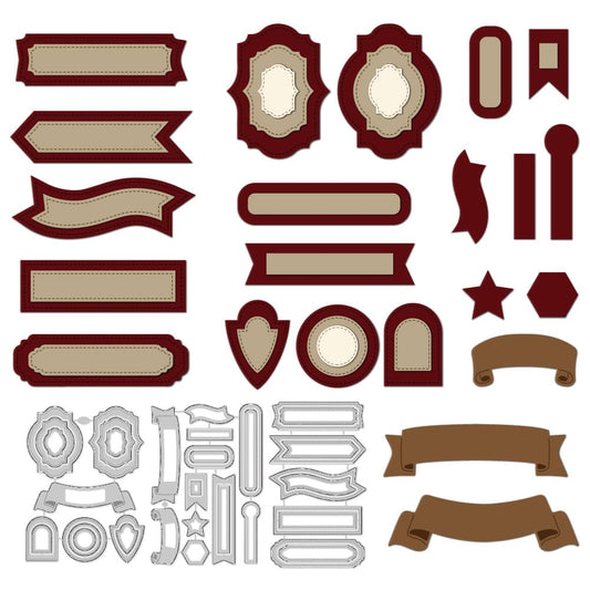 DELORIGIN 22 StyleTextbox Labels Cutting Dies Various Shape Label Card Making Die Stencil Carbon Steel Die Cuts Scrapbooking Embossing Template Dies for Greeting Cards Craft Album Invitation Decor