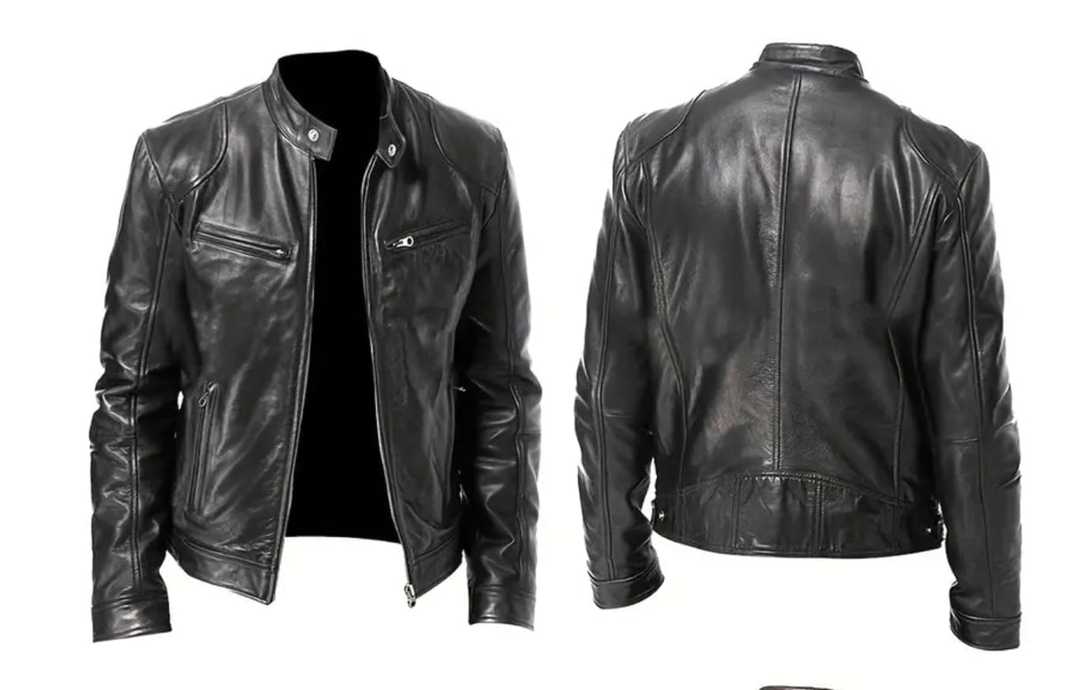 Men’s Leather Jacket Classic Biker Style Motorcycle Coat Fit Fashion Outerwear for Casual, Travel & Work Lightweight Fall & Winter Jackets for Men (US, Alpha, XX-Large, Regular, Regular, Black)