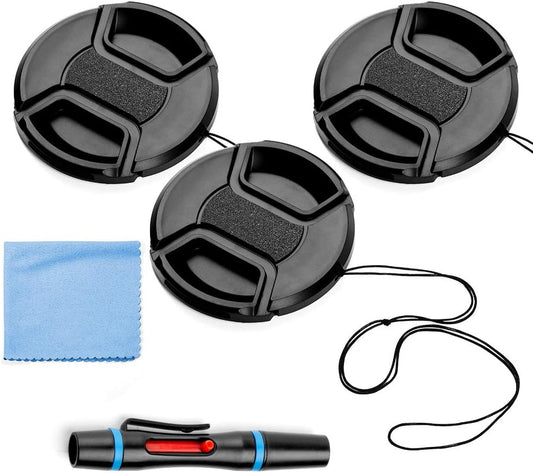 X-SweetDream 37mm 3 Pack Pinch Set Lens Cap Bundle, Universal Snap on Front Centre Lens Cover with Microfiber Lens