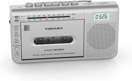 TOMASHI Cassette 3.5mm Portable Player with AM/FM Radio, Headphone Jack, Built-in Microphone