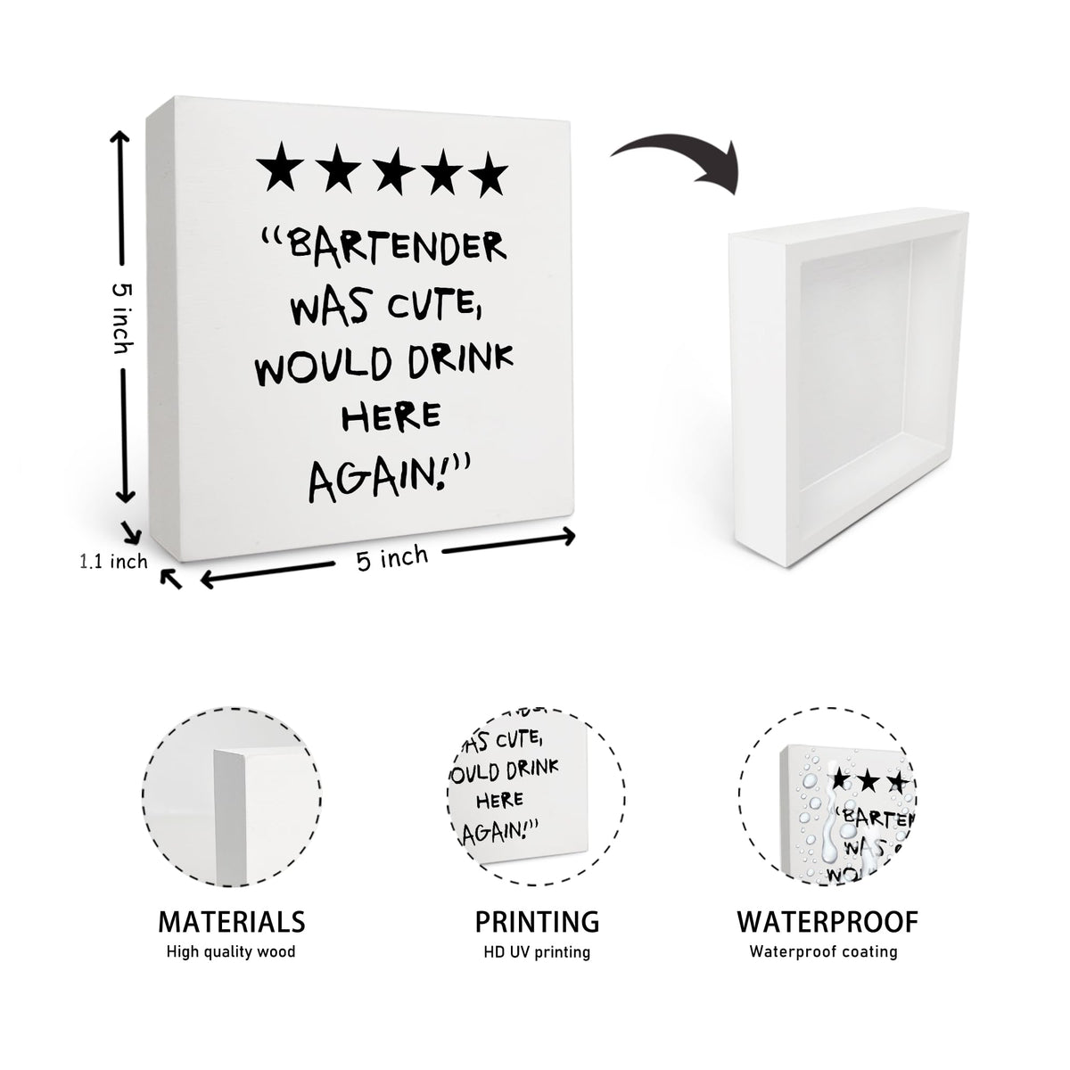 OFlich Funny coffee wine bar accessories Wooden Box Desk Sign, Wine Bar Table Decor, Trendy Decor, 5×5 Inch
