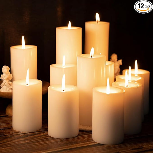 Ivory Pillar Candles ??2.8x4 Unscented Candle Set of 12 ??Dripless, Smokeless, and Clean Burning Household Large Decorative Table Candles ??Perfect for Weddings, Parties, Dinners