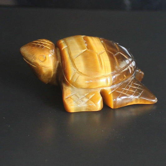 Skiennix Hand Carved Gemstone Crystal Sea Turtle Figurine - 2'' AAA Golden Tiger Eye Home Decor