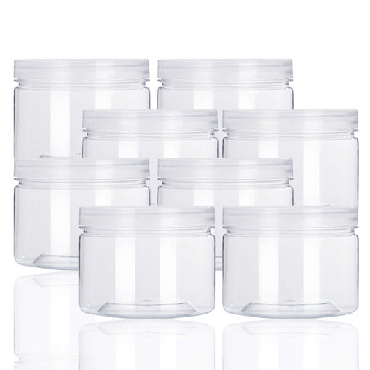 12oz Clear Plastic Storage Jars Containers,8 Pack Refillable Wide-Mouth Plastic Slime Storage Containers for Beauty Products,Kitchen & Household Storage - BPA Free