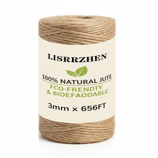 [LISRRZHEN] Natural Jute Twine String, 656Ft 3mm Thick Rope for Crafts, Gift Wrapping, Gardening, Outdoor Tying | All-Purpose, 100% Biodegradable,Heavy Duty, Brown