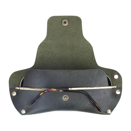 TheAntiq Green Leather Sunglasses Case with Lanyard - Handmade Eyeglass Holder with Snap Closure, Protective Travel Pouch for Glasses, Men & Women, 3 x 7