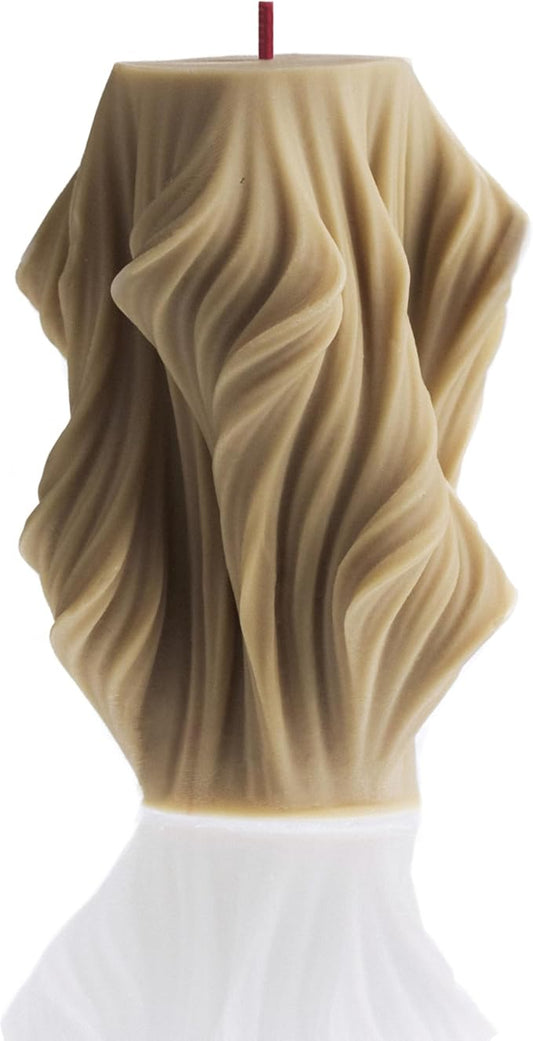 LAWA Cascading Wave Candle - Large Beautiful Handmade Pillar Scented Soy Wax Elegant Bubble Aesthetic Candle Housewarming Gift Home Room Shelf Decor Idea Olive Beige (Small)