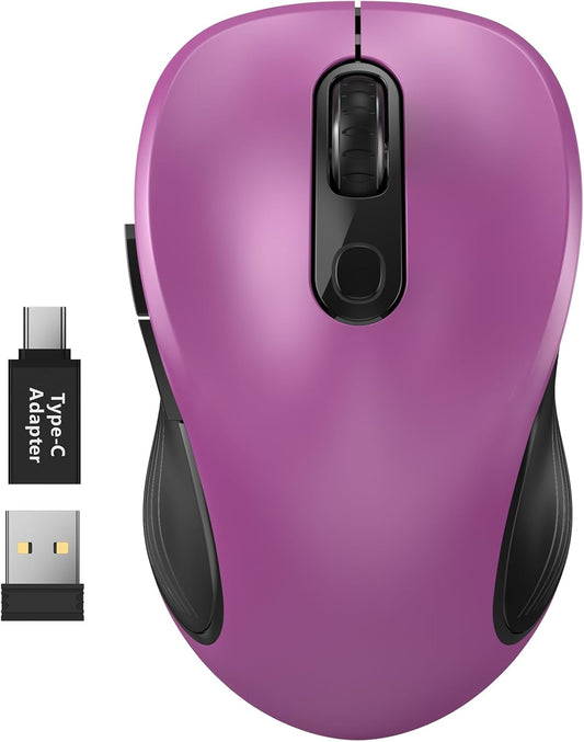WisFox 2.4G 3 6 Wireless Mouse for Laptop, Ergonomic Computer Mouse with USB Receiver and Type-C Adapter, Adjustable