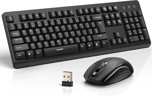 TECKNET Life,Spill-Resistant,2.4G Wireless Keyboard and Mouse Combo, Full-Size Ergonomic Keyboard & Optical Mouse