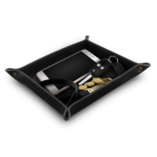 Londo Genuine Leather Tray Organizer - Practical Lightweight Water Resistant Computer Table Desk Storage Box for Wallets, Watches, Keys, Coins, Cell Phones and Office Equipment