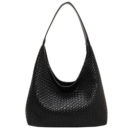 2024 Woven Leather Tote Bag for Women Top-handle Shoulder Bag, Hobo Bags Large Capacity Soft Vegan Crossbody Handbag Underarm (black)