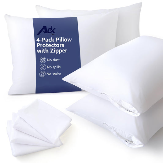 Ultra Soft 4 Pack Pillow Protectors with Zipper Standard Size Breathable Standard Pillow Covers, 100% Safety Against Stains, Dust & Dirt with Pillow Covers, Machine Washable (White 20x26 inch)