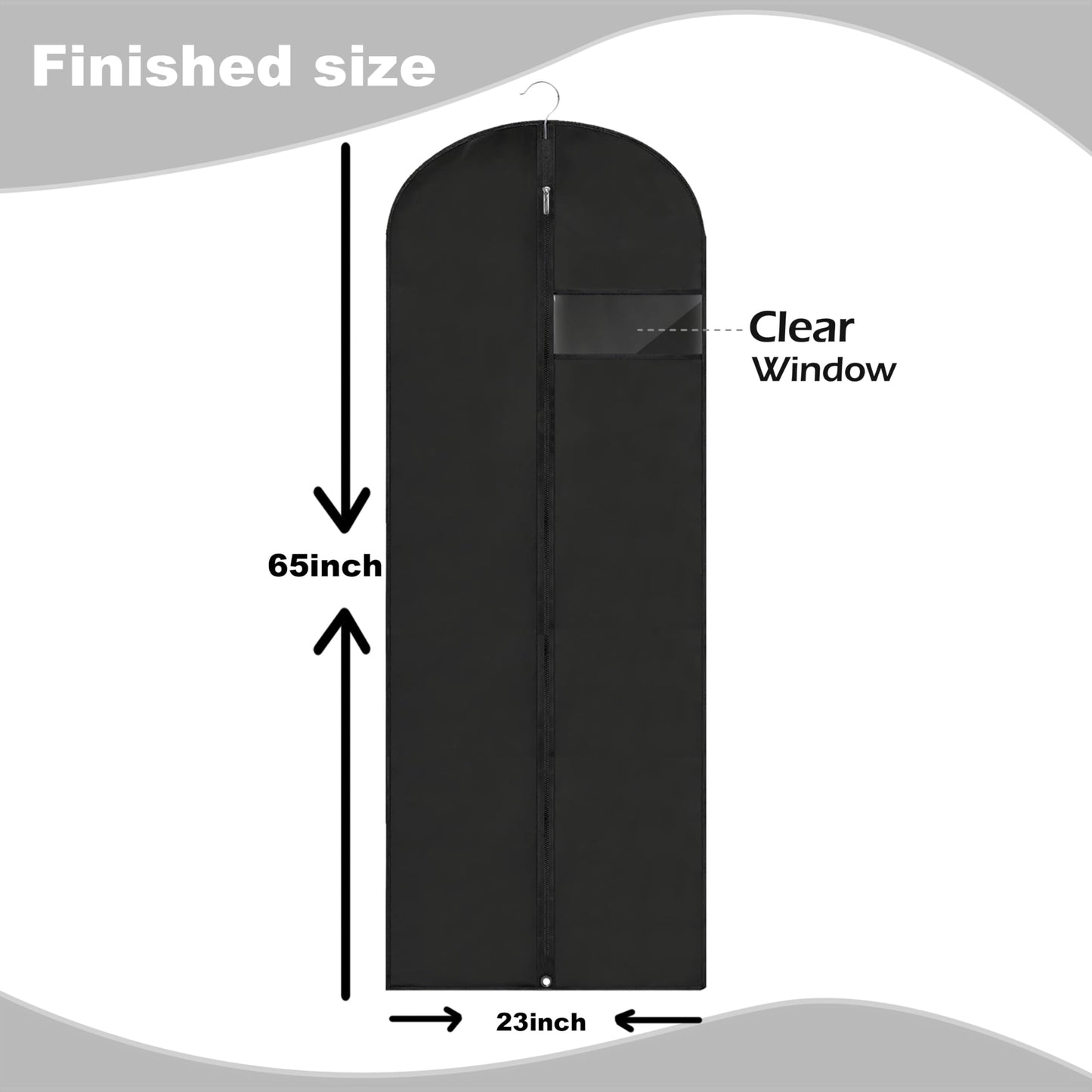 LXLOVESM Dress Bags for Gowns Long, 65'' Garment Bags for Hanging Clothes, Suit Bag Cover for Storage and Travel, 2 Pack (Black)