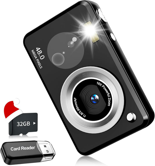 Yehtreh 16X 32GB Digital Cameras FHD Camera for Kid Boys Girls Compact Digital Point and Shoot Camera with Zoom Card