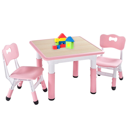 FUNLIO Kids Table and 2 Chairs Set, Height Adjustable Toddler Table and Chair Set for Ages 3-8, Easy to Wipe Arts & Crafts Table, for Classrooms/Daycares/Homes, CPC & CE Approved (3pcs Set) - Pink