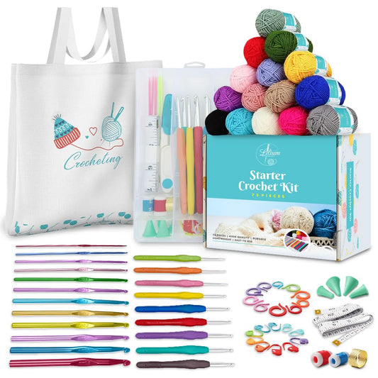 Starter Crochet Kit for Beginners Adults – 73PCS Complete Learn to Crochet Set with Yarn, Ergonomic Hooks & Accessories, Easy DIY Crochet Starter Kit, Craft Gift for Women, Teens & Adults