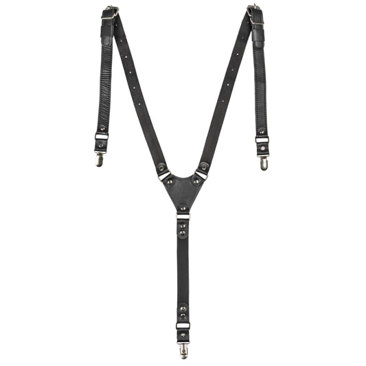 GE MARK Leather Suspenders for Men and Women, Wedding and Gift Accessory (Black)