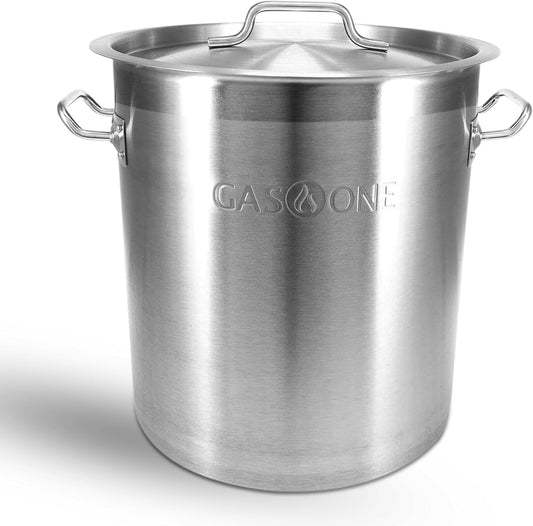 GasOne Stainless Steel Stockpot – 20qt Stock Pot with Lid and Capsule Tri-Ply Bottom – Heavy-Duty Cooking Pot for Beer Brewing, Soup, Seafood Boil – Reinforced Rim Stainless Steel Soup Pot