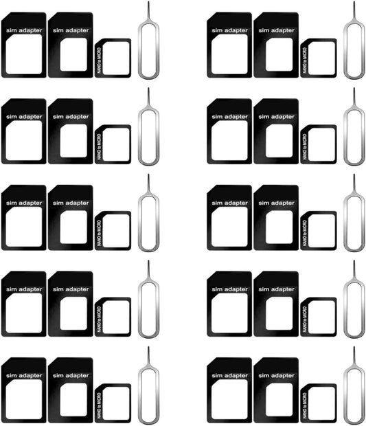 CKANDAY 10 Pack 4 1 1, SIM Card Adapter Kit, in Nano Micro Standard Converter Kit with Steel SIM Tray Eject Pin Black