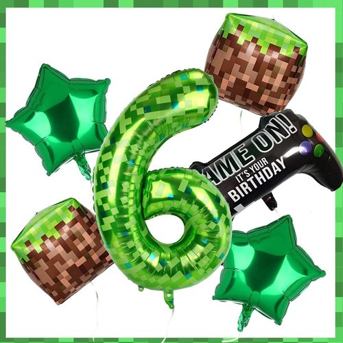 40 Inch Green Pixel Miner Number Foil Balloon Set 5Pcs Large Mylar Number Balloons for Boys Girls Pixel Cubes Video Game Birthday Party Decorations (6)