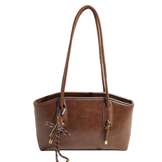 Vintage Shoulder Bags for Women Brown Purse Fall Hobo Handbag Faux Leather Shoulder Purse with Cute Pendant