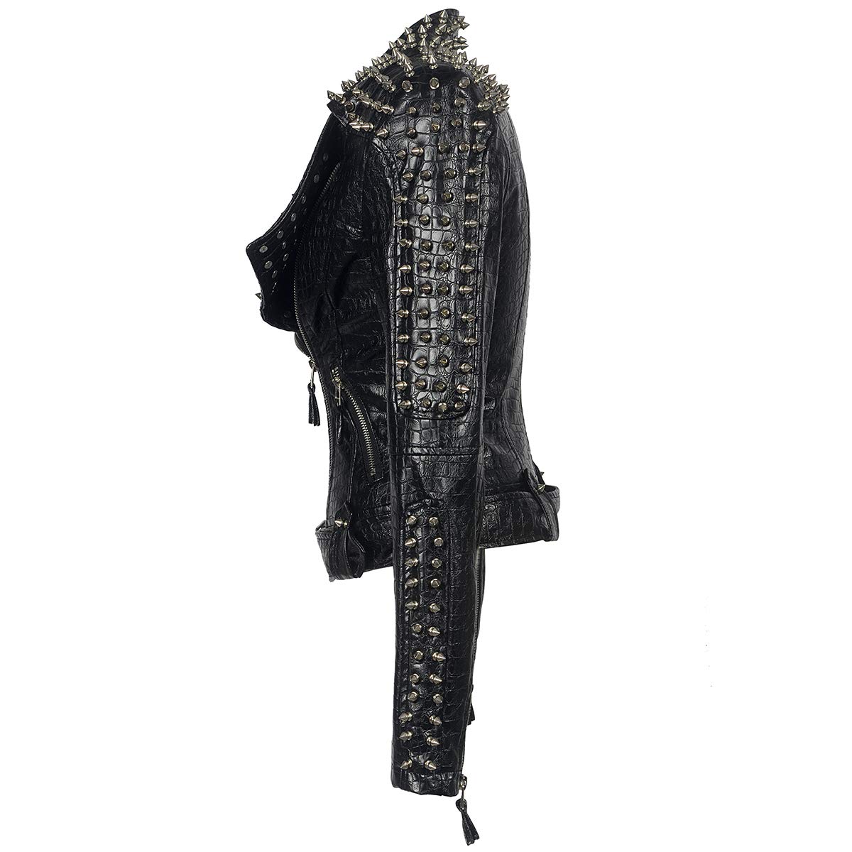 SX Women Punk Faux Leather PU Black Jacket Studded Rivet Fashion Streetwear Motorcycle Coat (XL, Black)