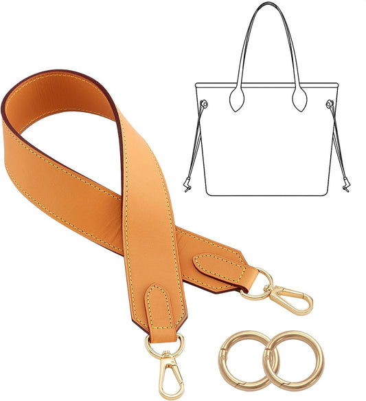 Doxo Vachetta Cowhide Replacement Purse Strap for Neverfull, 1.5" Wide 25.6" Long Leather Shoulder Strap with 2 Spring O-Rings, for LV Neverfull, Graceful, Speedy Tote Handbags, Beeswax