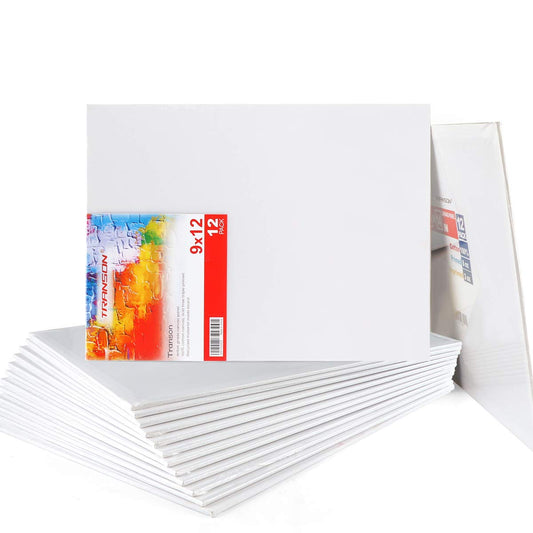 Transon 12 Pack 9x12 Inch Acrylic Painting Canvas, with Heavy Duty MDF Backing Boards, 100% Cotton Acid-Free Primed Canvas Panels for Kids Students Beginners Art Crafts