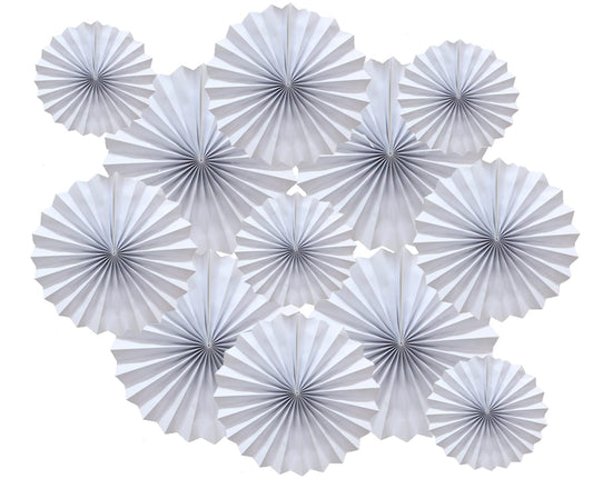 Bestage 12 Pcs Hanging Paper Fans,Party White Round Pattern Paper Garlands Decoration Set for Birthday Wedding Graduation Events Accessories(White)