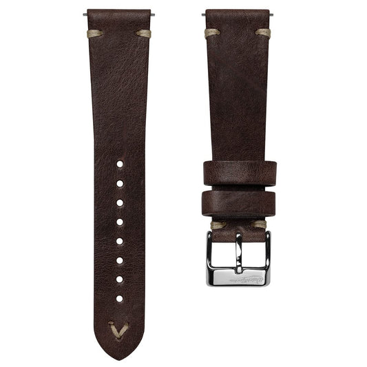 WatchGecko Vintage Simple Handmade Certified Genuine Italian Leather Replacement Watch Strap. Stylish and Durable Mens Wristwatch Strap. Simple double stitching. Easy to fit. Chocolate Brown, 20 mm