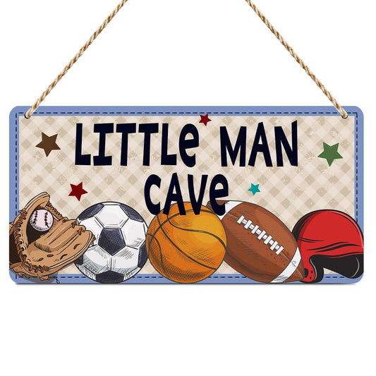 Boys Sports Little Man Cave Sign Boys Room Decor Soccer Basketball Baseball Football Wall Decor Wooden Hanging Plaque Wood Sign Home Bathroom Living Room Farmhouse Playroom Bedroom Nursery Decor