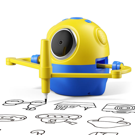 Drawing Robot for Kids with Camera Recognition, Interactive Educational Drawing Machine with 150 Cards, Montessori Painting Learning Toys for Ages 3+, Birthday for Boys Girls (Yellow)