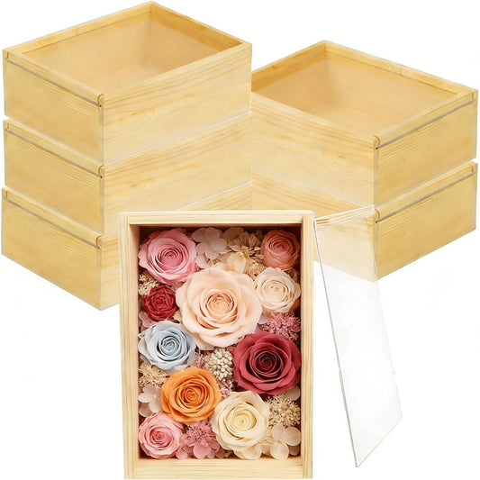 YCOSAN 6 Pcs Unfinished Wood Crafts Boxes, 6.3 x 4.9 x 1.8 Inch Small Rectangle Crates Wooden Box with Lid for DIY Birthday Party Gift Supplies