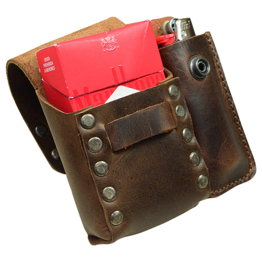 Hide & Drink, Riveted Cigarette and Lighter Holder, Belt Tobacco Case, Smoking Accessories, Full Grain Leather, Handmade, Bourbon Brown