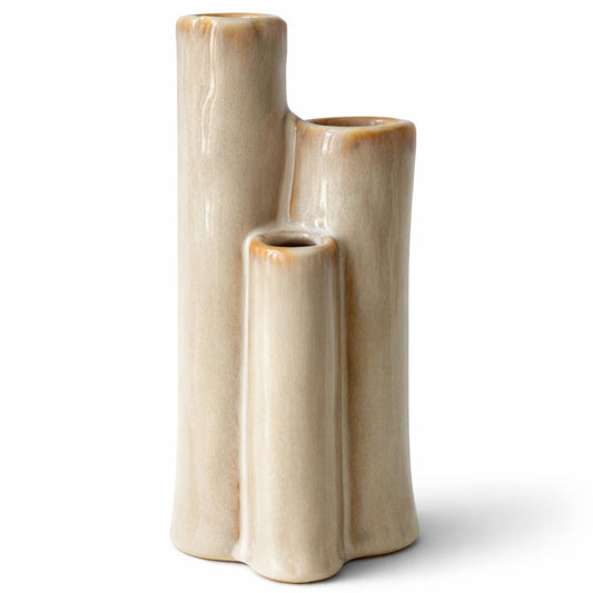 SincereLuxe Ceramic Bud Vase, Sculptural Triple Tube Vase in Cream White for Modern Farmhouse & Minimalist Shelf Decor