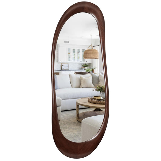 WallBeyond Asymmetrical Full Length Wooden Mirror, 22.5" x 63" Irregular Solid Wood Wall Mirror, Boho Decor for Bedroom Living Room Entryway, Mid-Century Modern, Dark Walnut