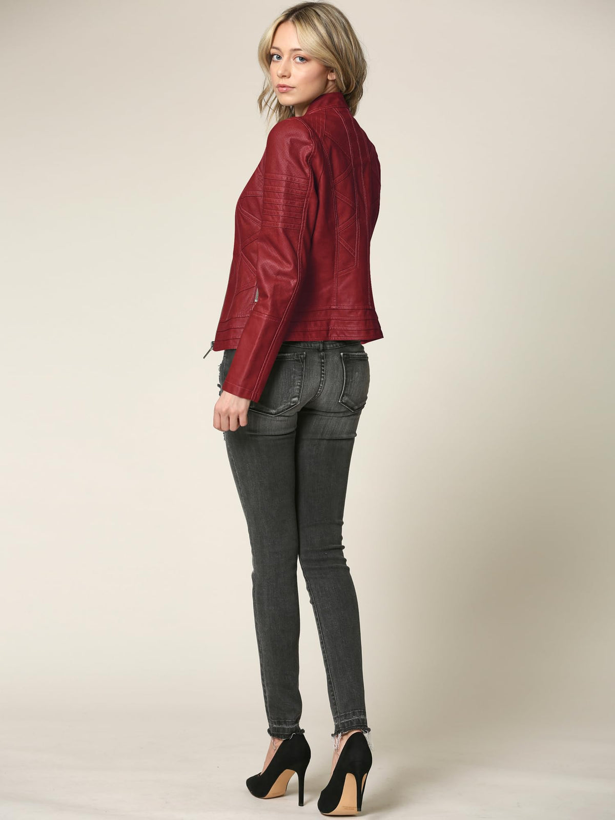 MBJ WJC746 Womens Vegan Leather Motorcycle Jacket S RED