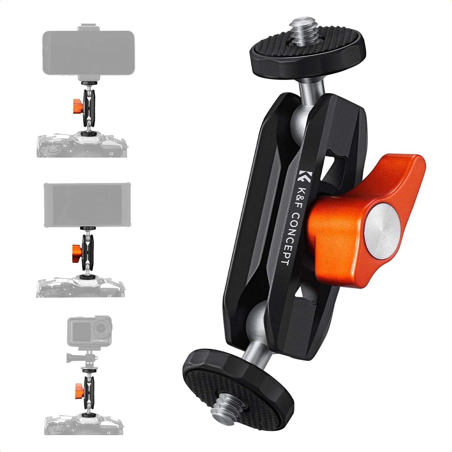 K&F CONCEPT 1/4" 360 Dual Ball Heads Magic Arm, Articulating Mini Magic Arm with Screw, Swivel Aluminum Alloy Camera