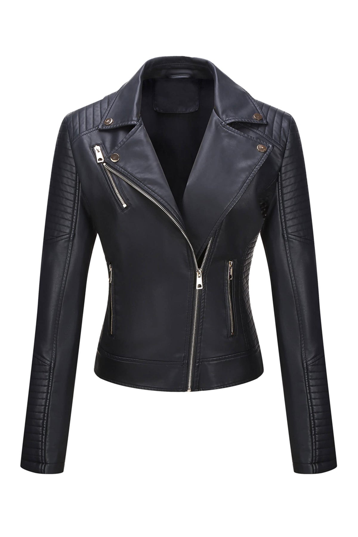 Bellivera Women's Faux Leather Casual Jacket 2026 Spring Trendy Motorcycle Outfits Lightweight Classic Coat 53 Black XL