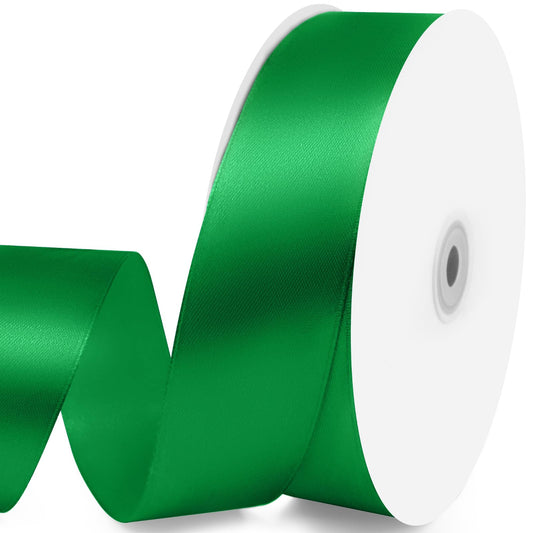Quhora 1-1/2" x 100 Yards Satin Ribbon - Wide Silk Green Ribbon with Spool - Ideal for Gift Wrapping, Floral Bouquets, Crafts, Wedding Party Decorations, Christmas and Sewing Projects