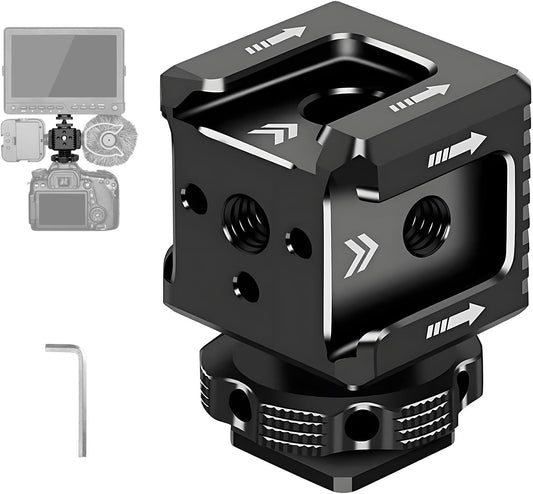 3 1/4"-20 Port Cold Shoe Mount Adapter with Thread for Camera Cage Flash LED Monitor Microphone, Aluminum Camera Triple